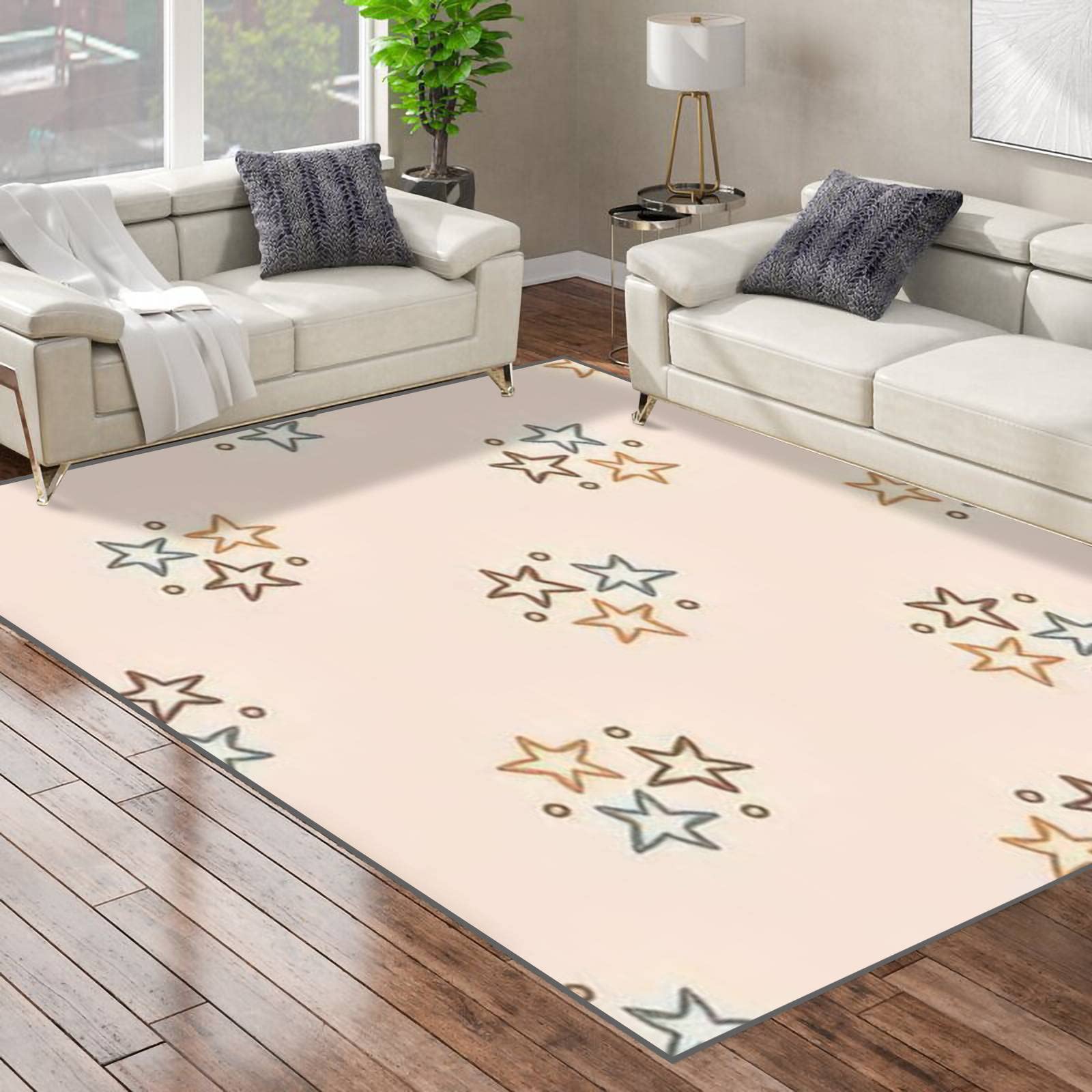 Non-Slip Star Pattern Area Runner Rug - Gender Neutral Minimalist Design in Earthy Two-Tone Colors | Perfect for Yoga Mats, Nursery Playmats, Living Room Floor Decor & Patio Door Mats - Indoor/Outdoor Home Use