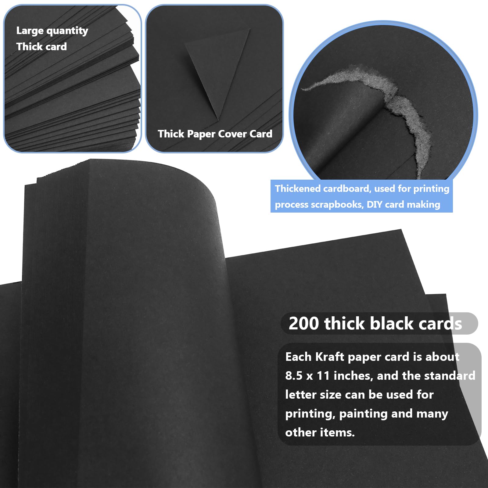 Premium 200 Sheets Black Cardstock Paper - 8.5