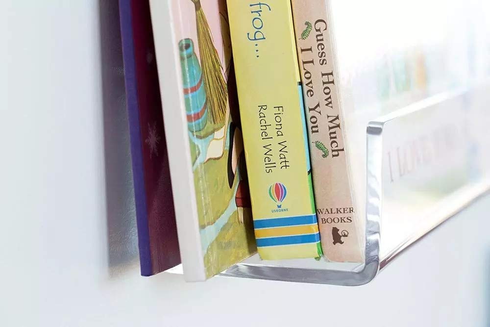 15 Inch Invisible Floating Bookshelf Set of 6 - Acrylic Wall Mounted U Shelves for Kids Room, Modern Picture Ledge & Toy Storage - 5MM Thick Clear Display Shelves for Books, Decor & Organizing Small Items - Perfect for Nursery, Playroom & Home Office
