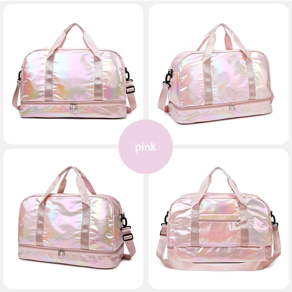 **Waterproof Sports Duffel Bag for Women - Gym Bag with Shoe Compartment & Wet Pocket, Travel Overnight Bag, Dance Bag, Weekend Bag (Pink) - Perfect for Workouts, Travel & Dance Classes**