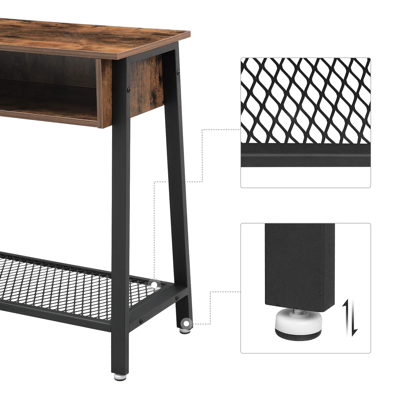 VASAGLE Industrial Sofa Table - 40 Inch Console Table with Mesh Shelf & Storage Rack, Entryway Table for Living Room, Office, Hallway - Sturdy Metal Frame - Perfect for Small Spaces, Behind Sofa or as Entry Table