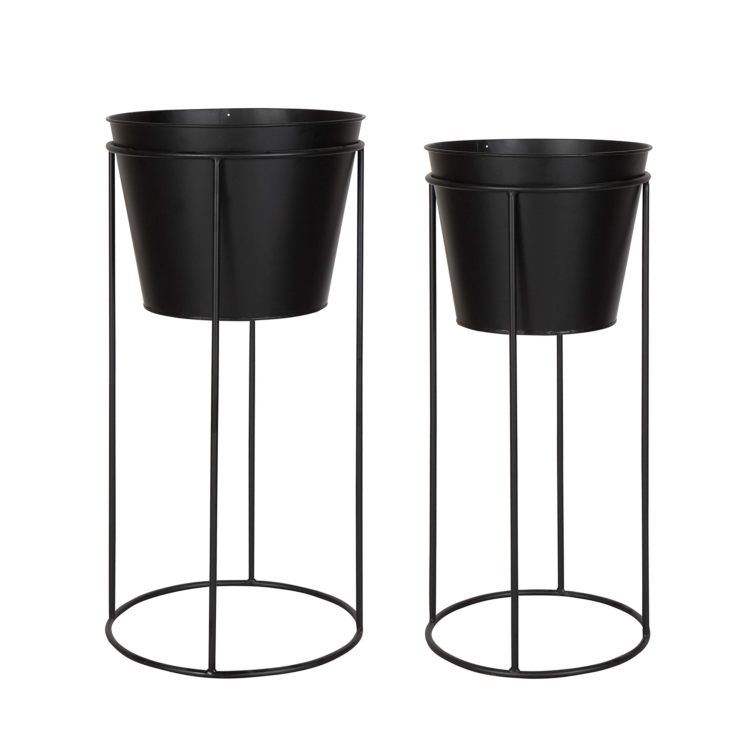 Kate and Laurel Sheely Modern Metal Planter Stands with Removable Buckets - Set of 2, Black - Indoor/Outdoor Plant Display for Home, Office & Garden Decor