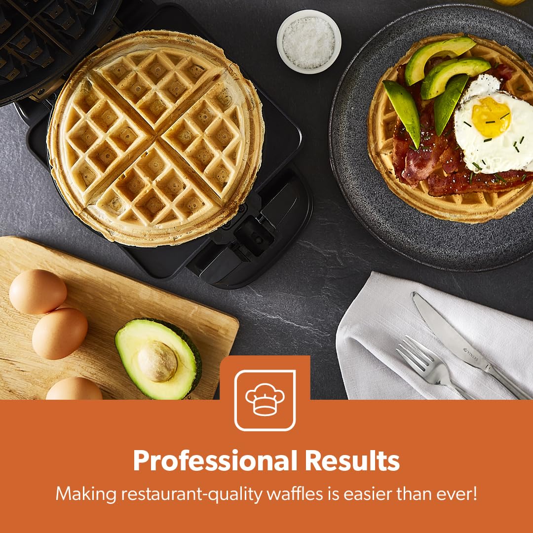 Geepas 1000W Rotary Belgian Waffle Maker with Non-Stick Plates & Auto Temperature Control - Makes 4 Waffles at Once - Perfect for Sweet & Savory Belgian Waffles, Pancakes, Hash Browns - Ideal for Breakfast, Brunch, Parties & Family Gatherings (Silver)