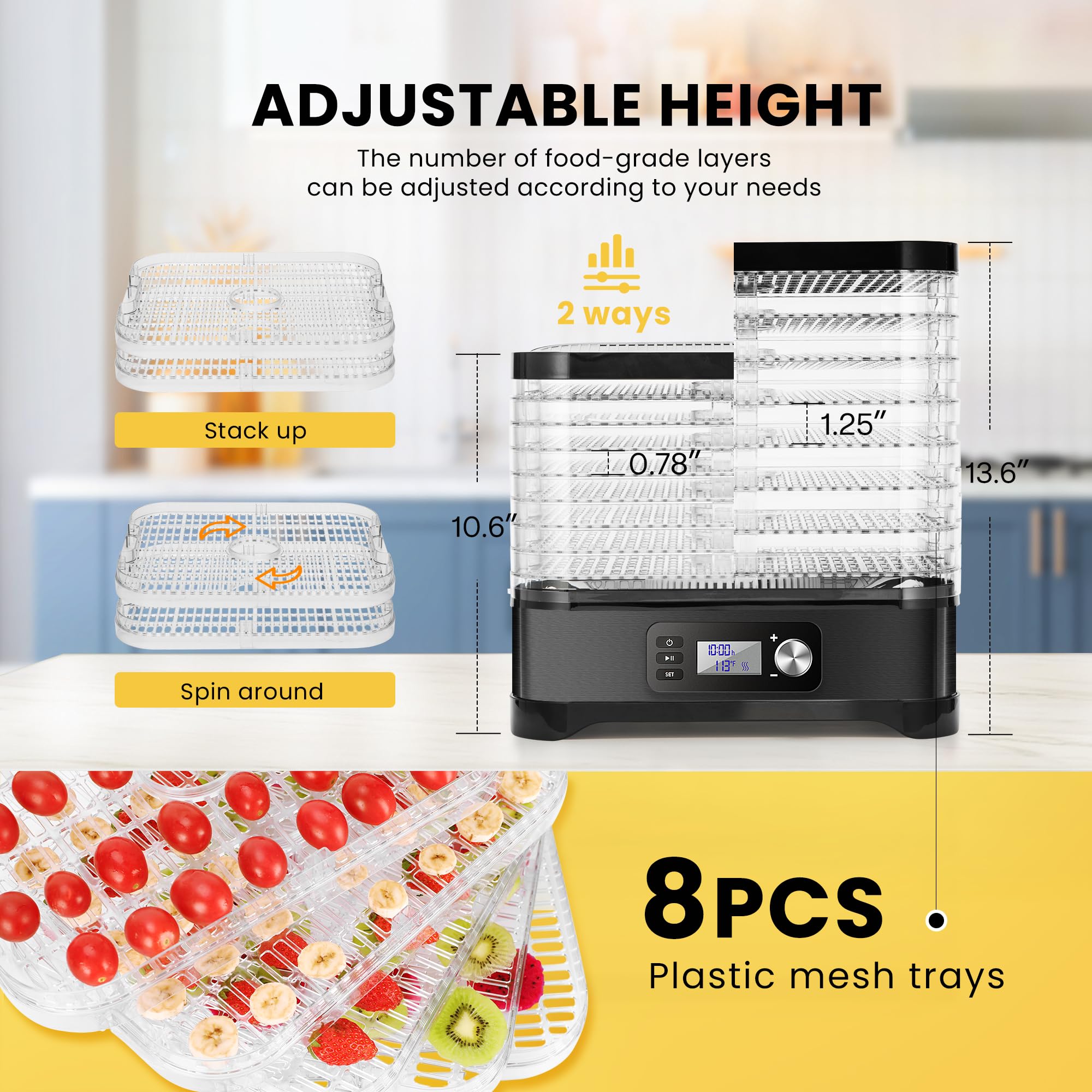 VIVOHOME 400W Electric Food Dehydrator with 8 Trays, 48-Hour Timer & Adjustable Temperature (95-176℉) - BPA Free, Black - Perfect for Drying Fruits, Vegetables, Herbs, and Making Jerky at Home
