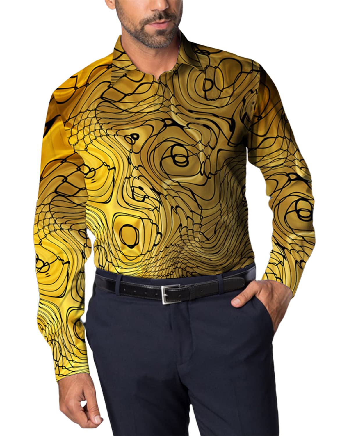 Men's Long Sleeve Floral Printed Hawaiian Shirt - Slim Fit Casual Button Down Dress Shirt for Beach Vacation, Summer Party & Tropical Outfits