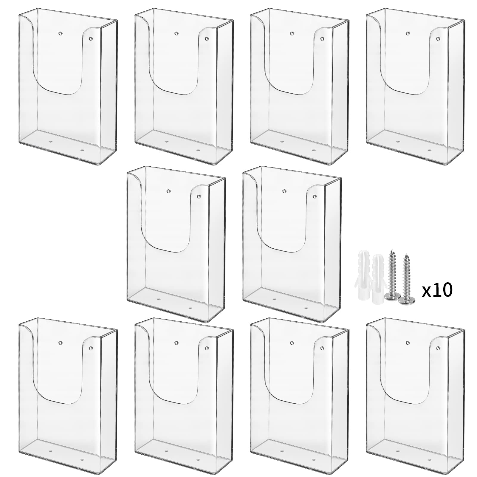 4 x 6 Inches Clear Wall Mounted Brochure Holders - 10 Pack | Durable Literature & Flyer Display for Offices, Restaurants, Hotels & Retail Stores