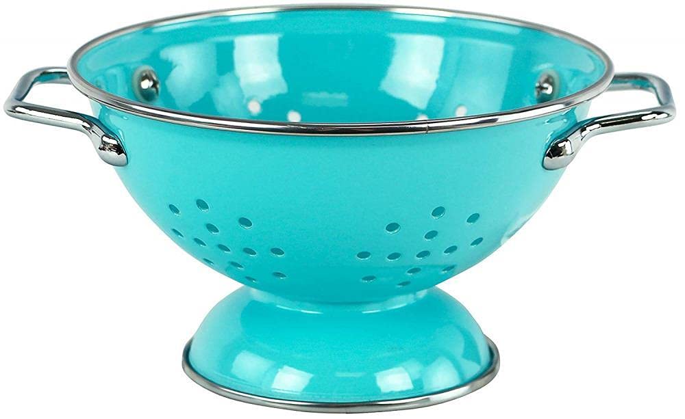 BebLP 1 Quart Turquoise Colander with Handle - Durable Kitchen Strainer for Pasta, Vegetables & Fruits - Essential Kitchen Supplies & Accessories for Cooking, Baking & Meal Prep