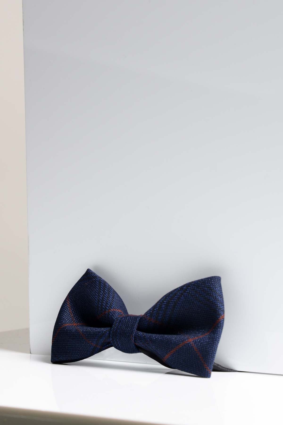 Edinson Navy & Wine Checkered Bow Tie for Men - Classic Pre-Tied Necktie for Weddings, Parties & Formal Events