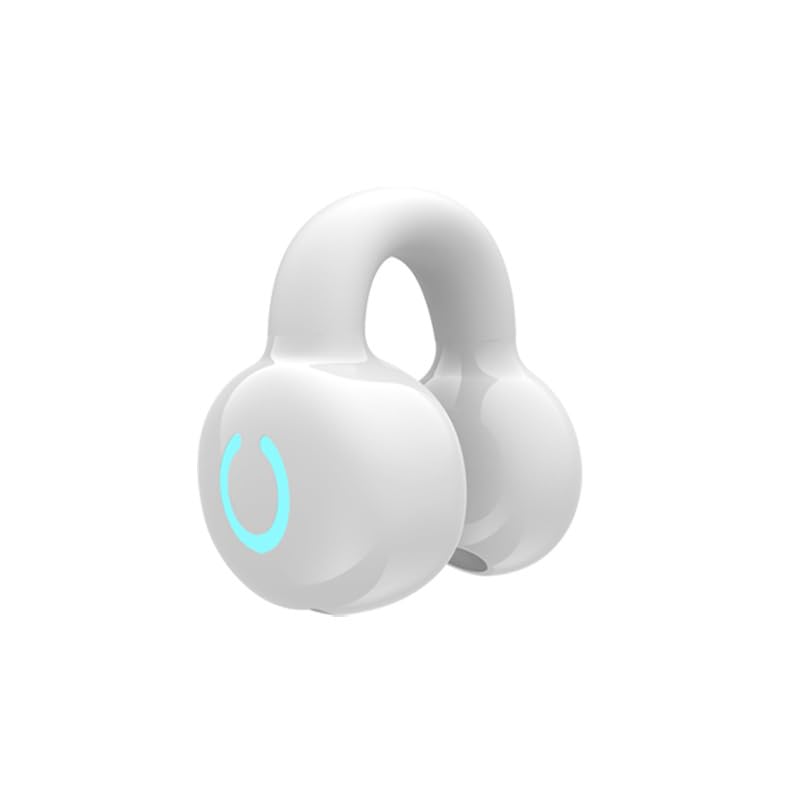 Single Ear Bluetooth 5.3 Wireless Headset - Clip-On Lightweight Business & Sports Headphones with Touch Control & Mic (White) - Perfect for Driving, Cycling, Office Calls & Outdoor Activities