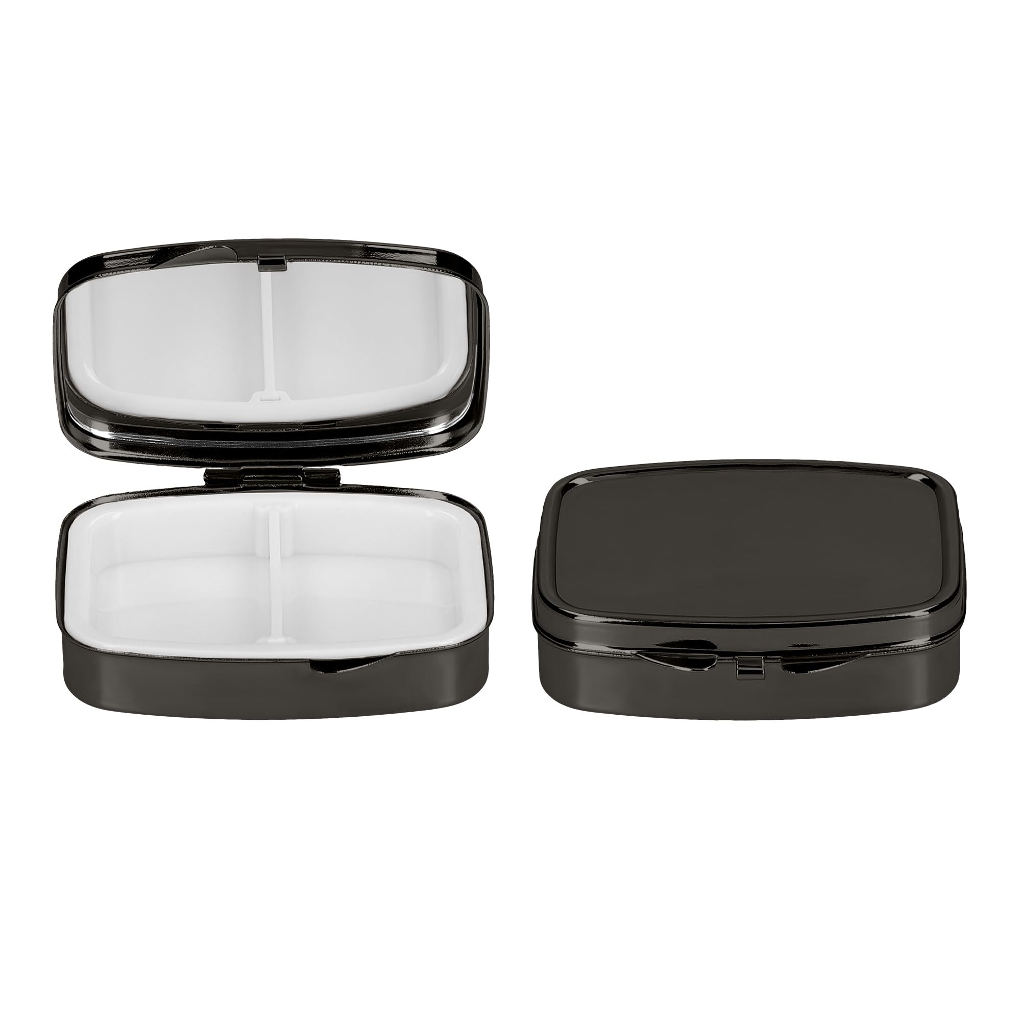 kwmobile 2 Compartment Stainless Steel Pill Organizer - Set of 2 Travel Medicine Boxes for Tablets & Prescriptions - Black | Portable Medication Storage for Home, Office & Travel