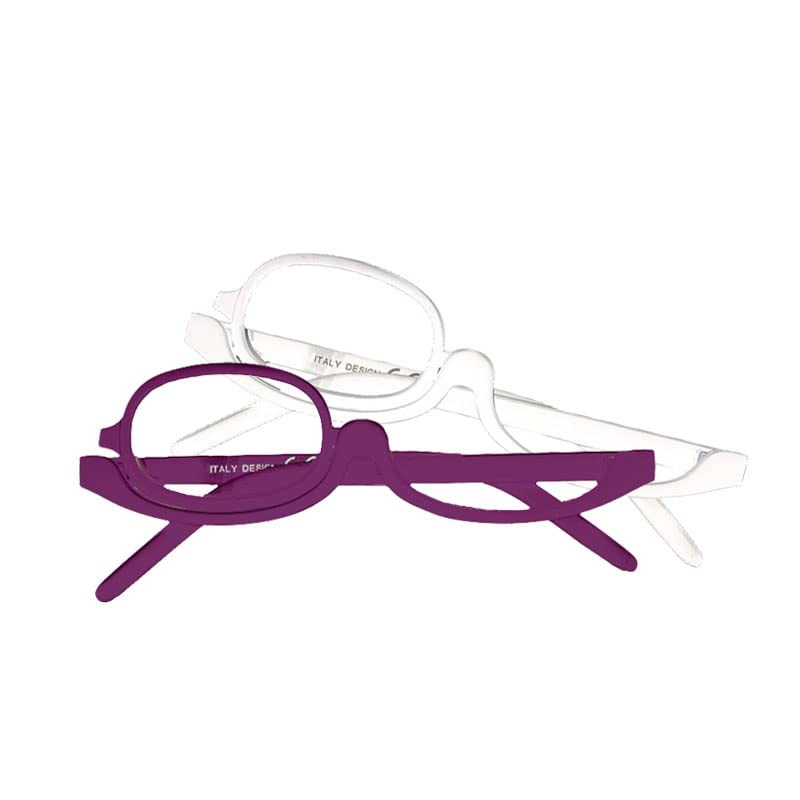 Magnifying Makeup Glasses 2 Pack - 1.5X Flip Lens (White/Purple) for Reading & Cosmetics