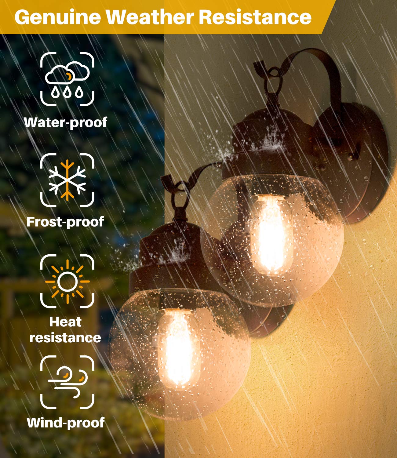 LALUZ 2-Pack Rustic Bronze Outdoor Wall Lights - Weatherproof Anti-Rust Exterior Sconces with Bubble Glass for Farmhouse, Porch, Front Door, Patio, Garage & Yard - Perfect for Outdoor Entryway, Garden Pathway & Backyard Ambiance Lighting