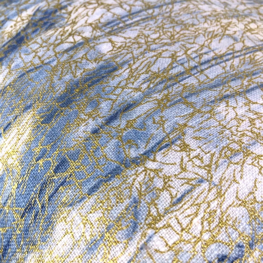 Sitka Blue Cream Gold Abstract Linen Pillow Cover - Modern Home Decor for Sofa, Bed & Living Room - 18x18 Inch Decorative Throw Pillow Case