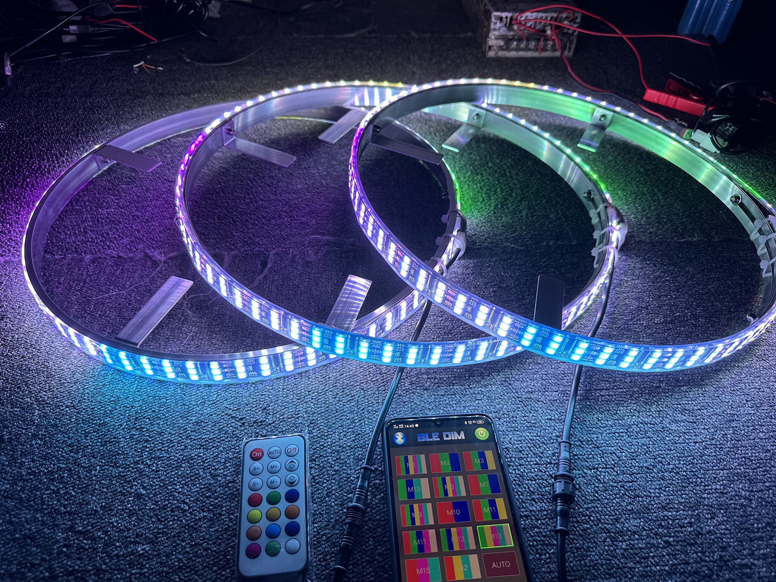 Polaris Slingshot RGB LED Wheel Lights - 15.5'' Triple Row Dream Color Chase with Bluetooth APP & Remote Control for S/R/SL/SLR/GT Models | Enhance Your Ride with Music-Sync Lighting for Night Cruising & Car Shows