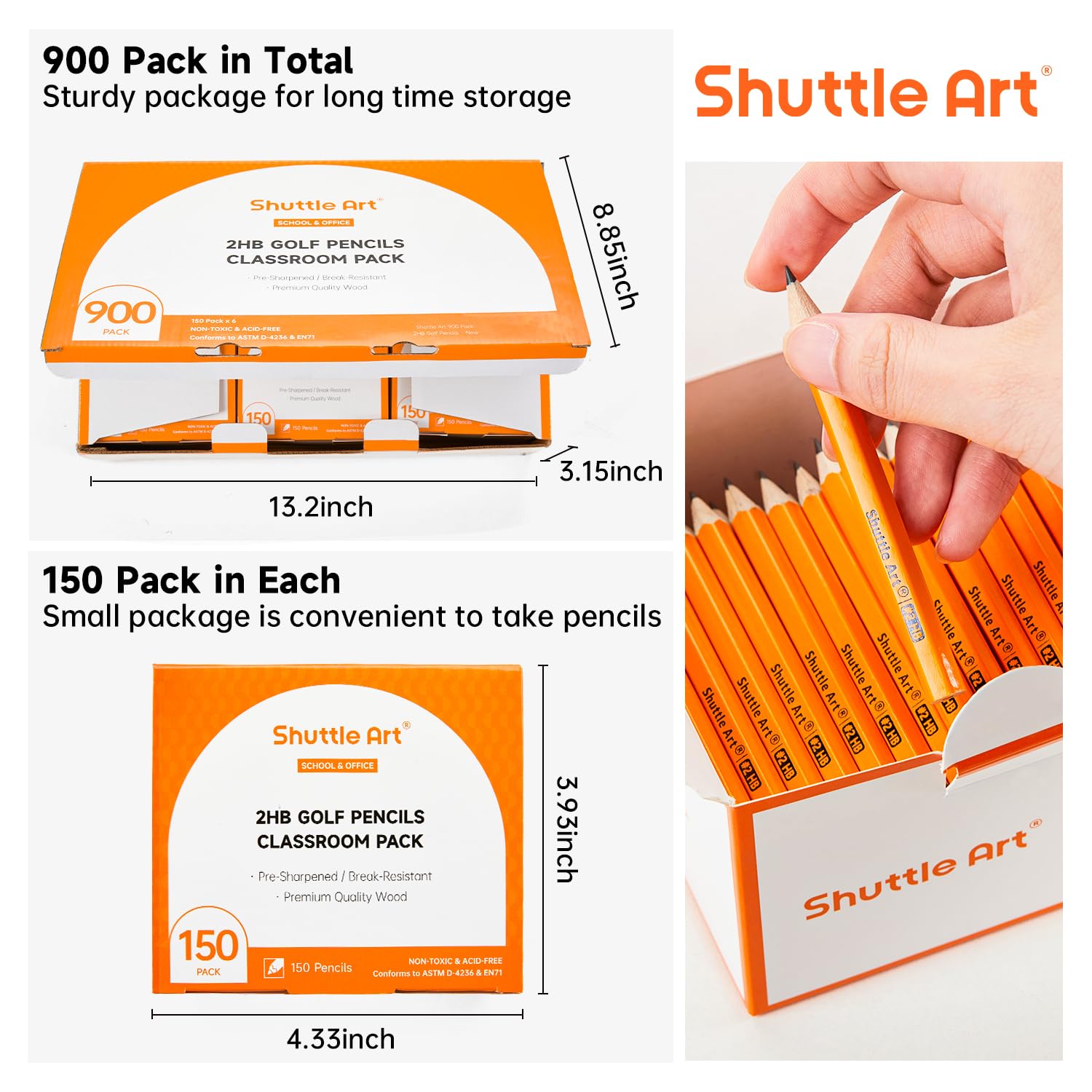 Shuttle Art 900 Pack #2 HB Golf Pencils - Bulk Wood-Cased 3.5