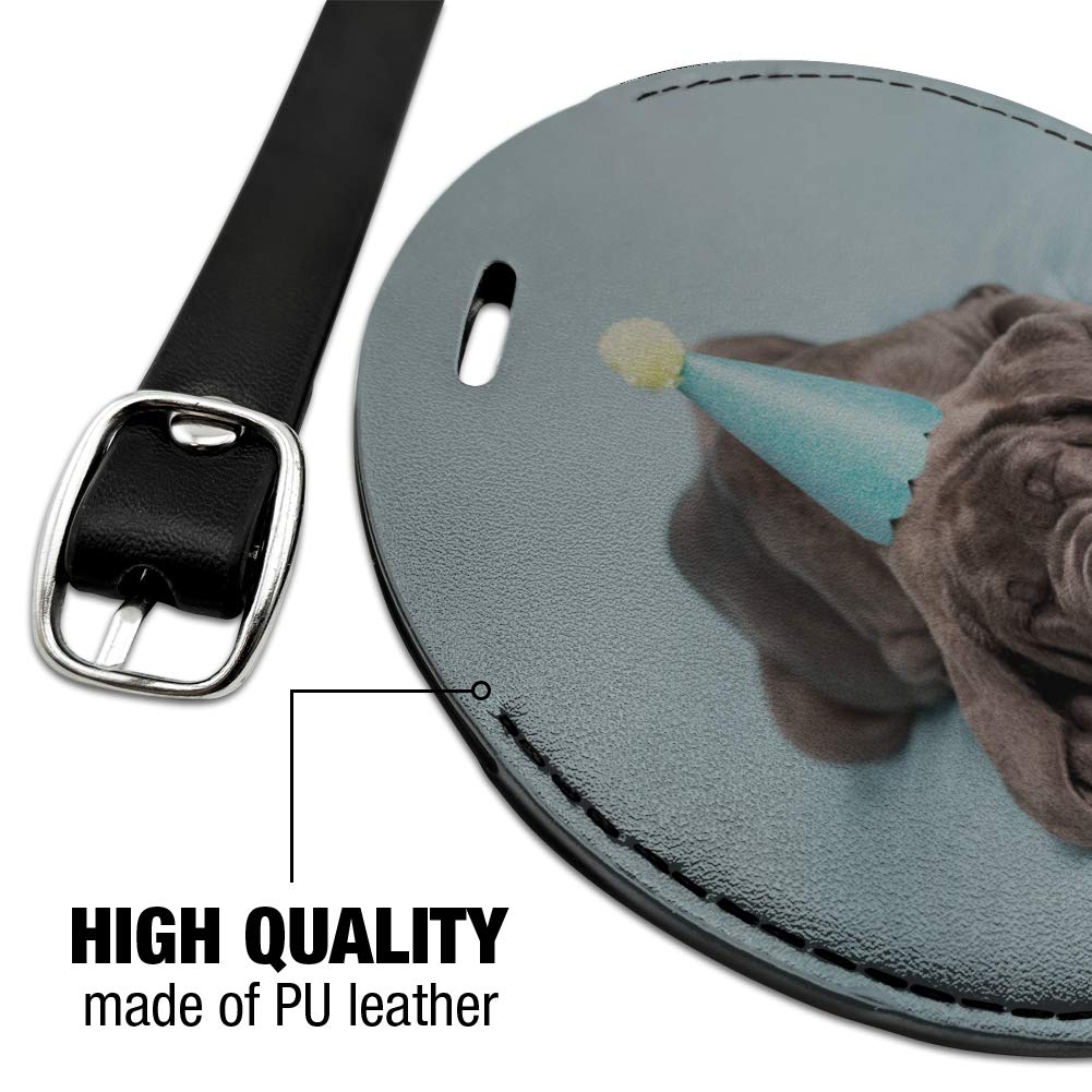 Neapolitan Mastiff Dog Birthday Party Round Leather Luggage Tag & ID Card Holder - Perfect for Travel, Pet Identification, and Special Occasion Gifts