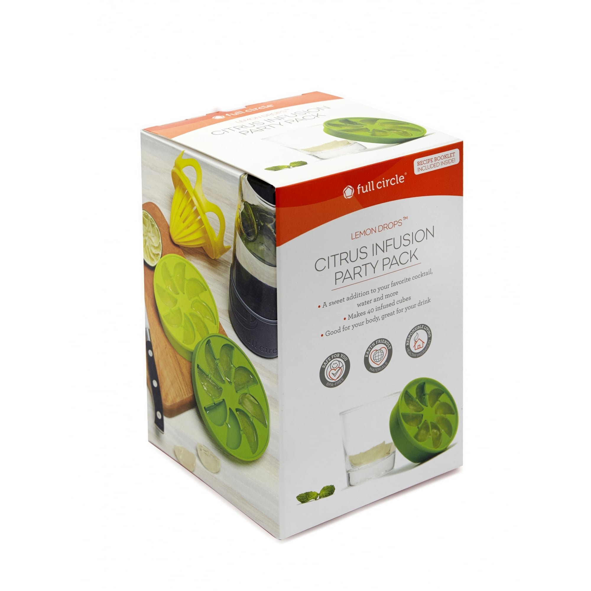 Premium 6-Piece Citrus Ice Cube Infusion Set with Lemon Drops, Reamer & Silicone Trays - Perfect for Cocktails, Iced Tea & Summer Drinks | Full Circle Brand