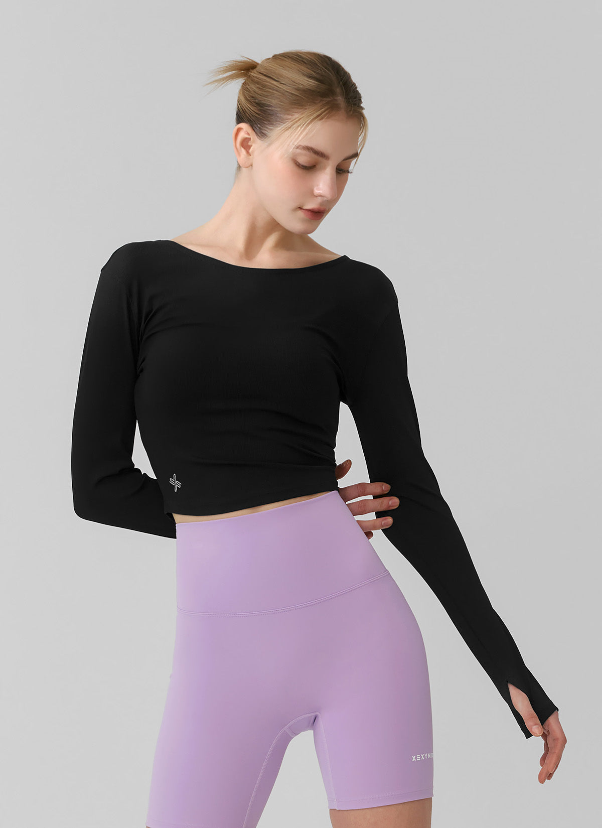 Stylish Ribbed Back Slit Long Sleeve Top with Fingerhole Design - Perfect for Casual Outings, Office Wear & Date Nights