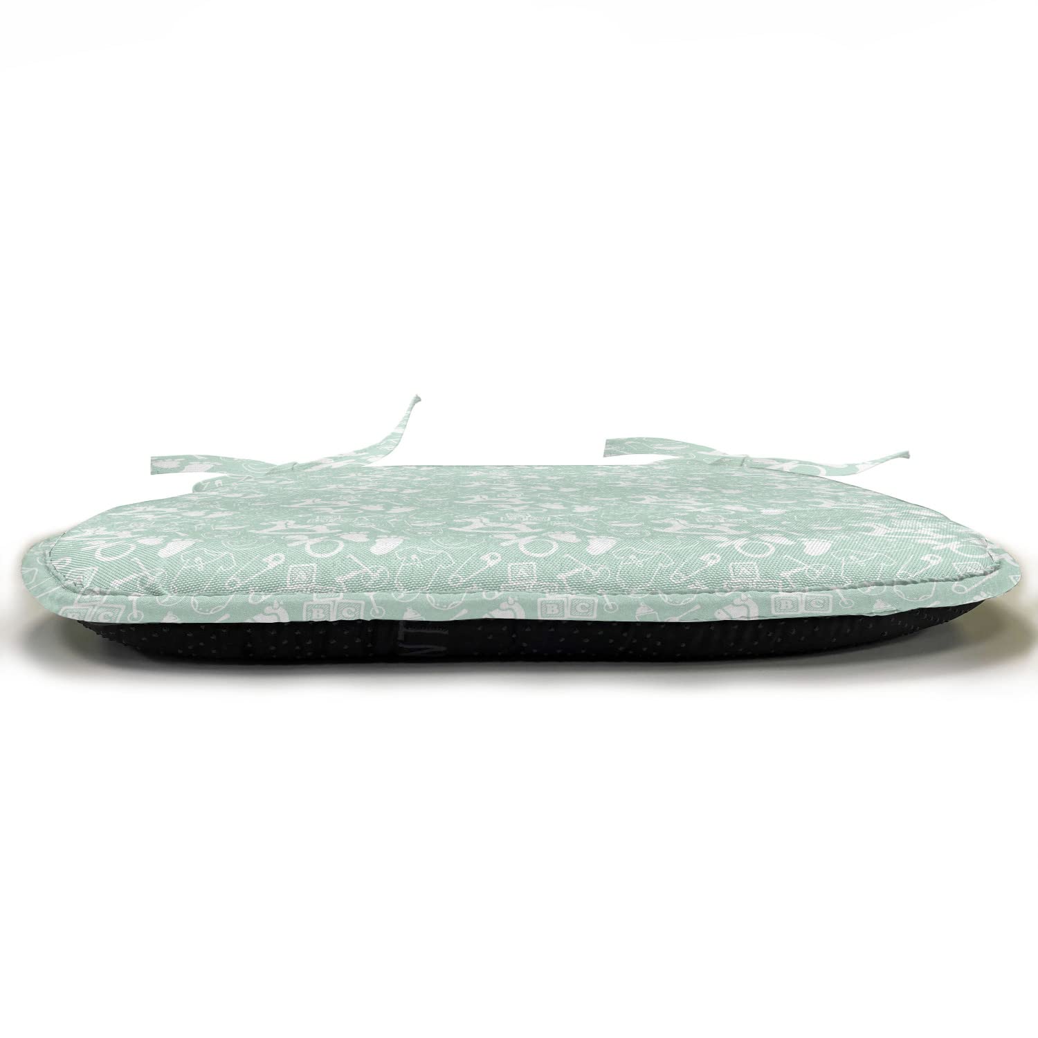 Lunarable Mint Chair Cushion Set of 12 - Non-Slip Seat Pads with Vintage Birth Shower Footprint Design, 16x16 Inch, Seafoam White - Perfect for Kitchen, Dining Room & Outdoor Patio Furniture