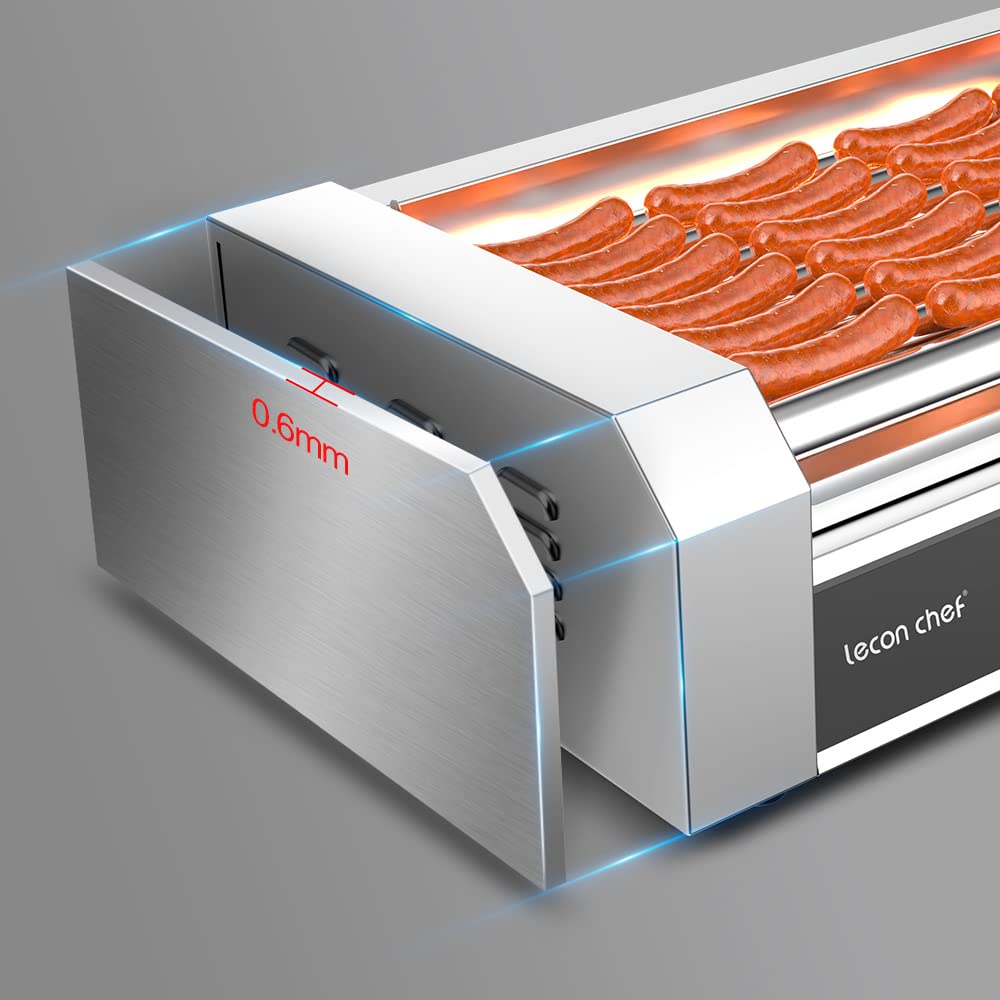 Commercial Grade Stainless Steel Electric Hot Dog Roller Machine - 24 Hot Dog 7 Roller Grill Cooker with LED Lights, 1200 Watts - Perfect for Restaurants, Convenience Stores, and Food Trucks