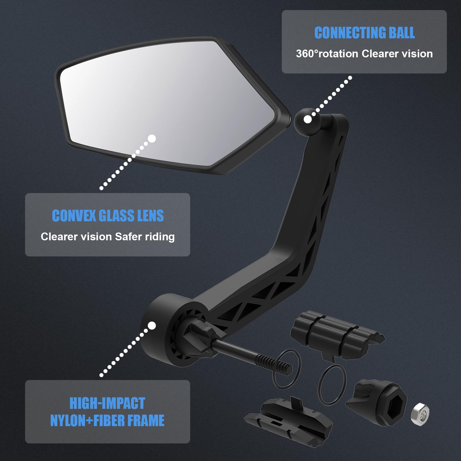 360° Adjustable Bike Mirrors for Handlebar - HD Wide Angle Rear View Mirror Set for Bicycles, E-Bikes, Scooters & MTB (Fits 17-21mm Handlebars) - Perfect for Commuting, Road Safety & Urban Riding
