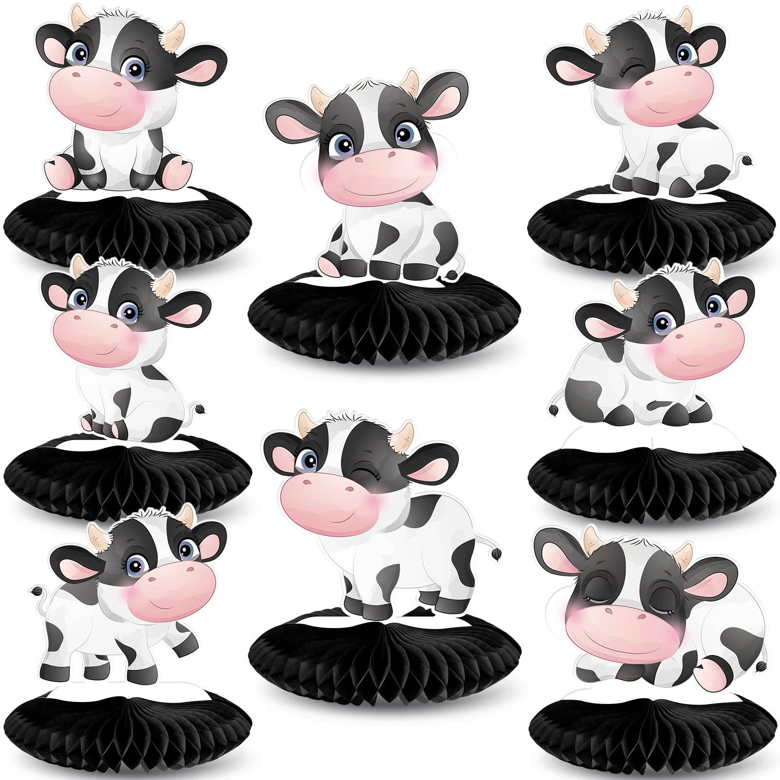 Outus 8-Piece 3D Cow Honeycomb Centerpieces for Farm Animal & Western Theme Parties - Perfect for Birthday Decorations, Table Centerpieces, and Barnyard Party Supplies