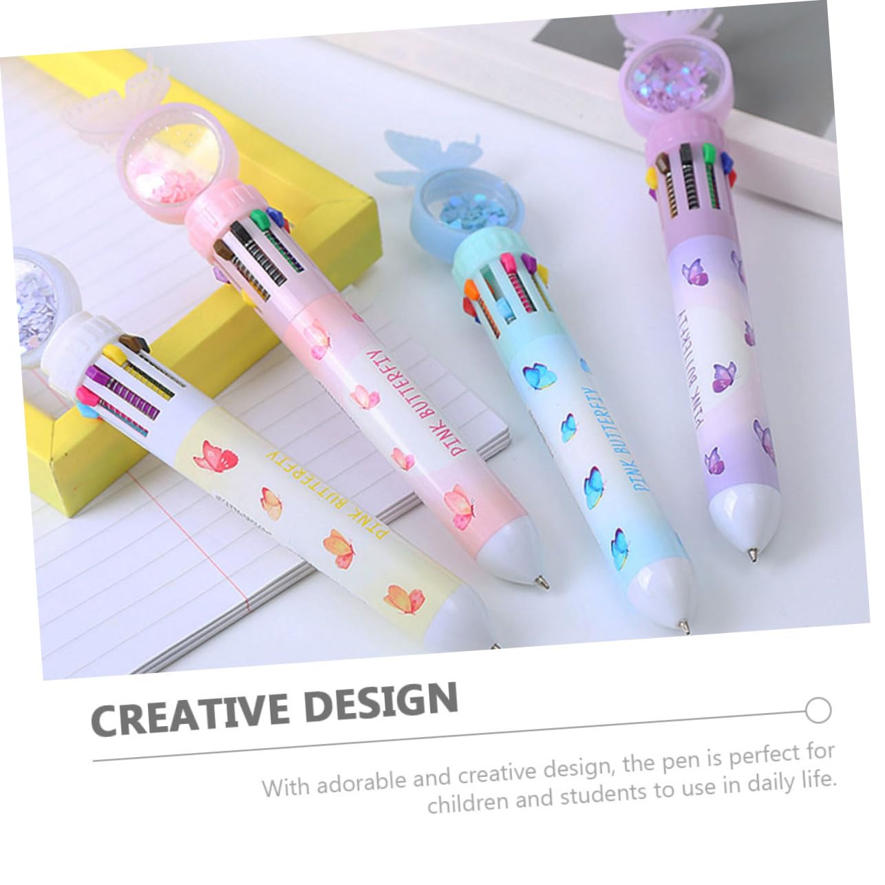 DIYEAH 4-Piece Butterfly Shimmer Ballpoint Pen Set - Vibrant Multi-Color Gel Pens for School, Office & Creative Writing - Perfect Gift for Students, Boys & Girls (Ideal for Note Taking, Journaling & Art Projects)
