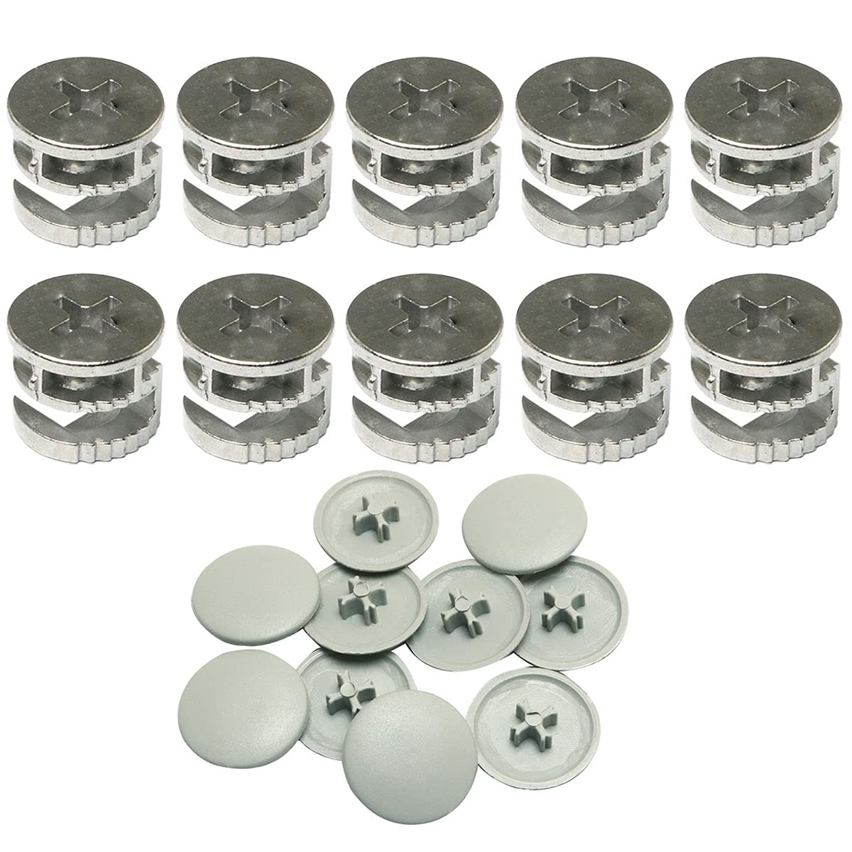 10-Pack 15x12mm Zinc Alloy Cam Lock Fastener Set with Cover - Furniture Connector for Cabinet, Drawer, Dresser & Wardrobe Assembly - Perfect for DIY Home Furniture Projects and Panel Connections