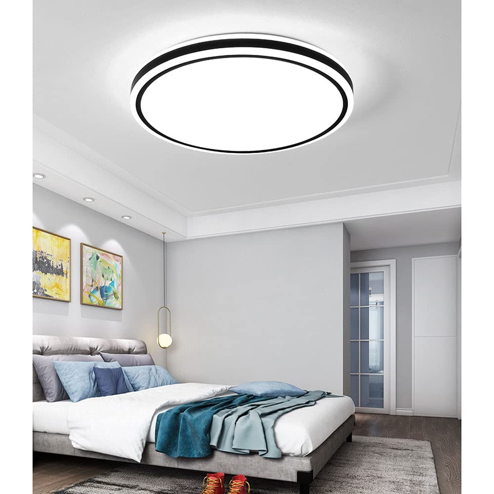 Ultra-Thin Round LED Ceiling Light - Tri-Tone Dimmable Energy Saving Flush Mount Light for Dining Room, Bedroom, Hallway & Balcony | Modern Embedded Installation Close to Ceiling Lighting Fixture