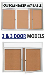 2-3 Door Enclosed Outdoor Bulletin Board with Custom Message Header & Radius Edge Cabinet Corners | All-Weather Wall Mount Aluminum Display Case - 35+ Size Options for Schools, Offices & Public Spaces