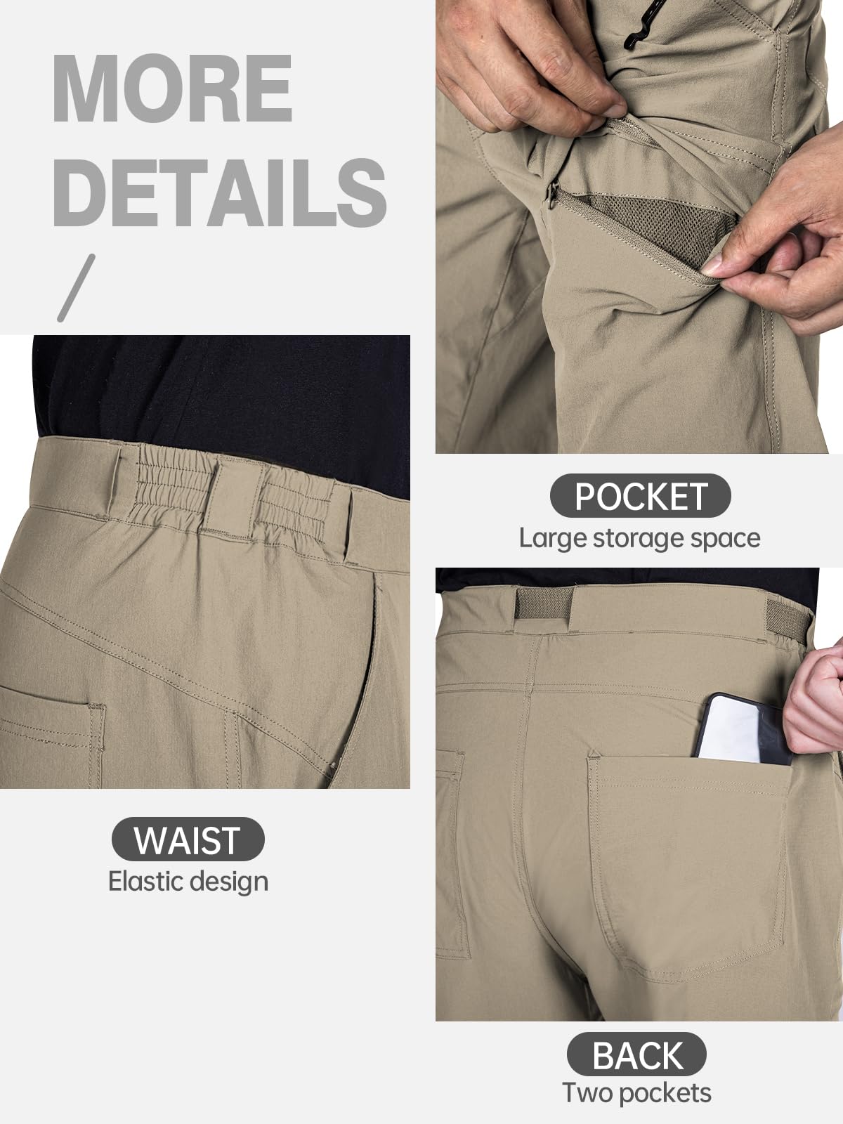 FREE SOLDIER Men's Tactical Hiking Pants - Lightweight Waterproof Quick-Dry Outdoor Cargo Pants with Belt, Nylon Spandex Blend - Perfect for Camping, Hiking & Outdoor Adventures