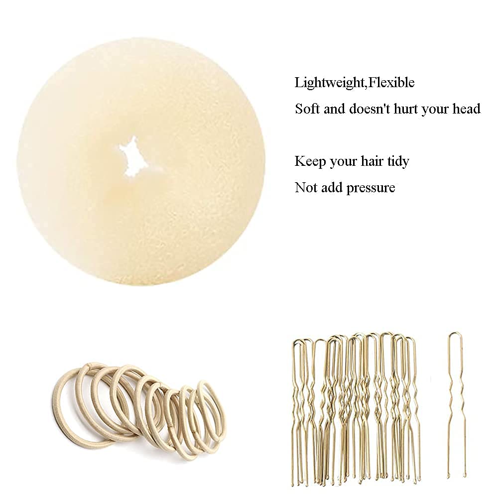 Hair Bun Maker Kit - Donut Bun Ring, 18 Bobby Pins, 10 Elastic Hair Ties & 8 Bun Forms for Chignon Styles (2 Small, 2 Medium, 2 Large, 2 XL) - Blonde | Perfect for Updos, Weddings, Prom & Everyday Hairstyles