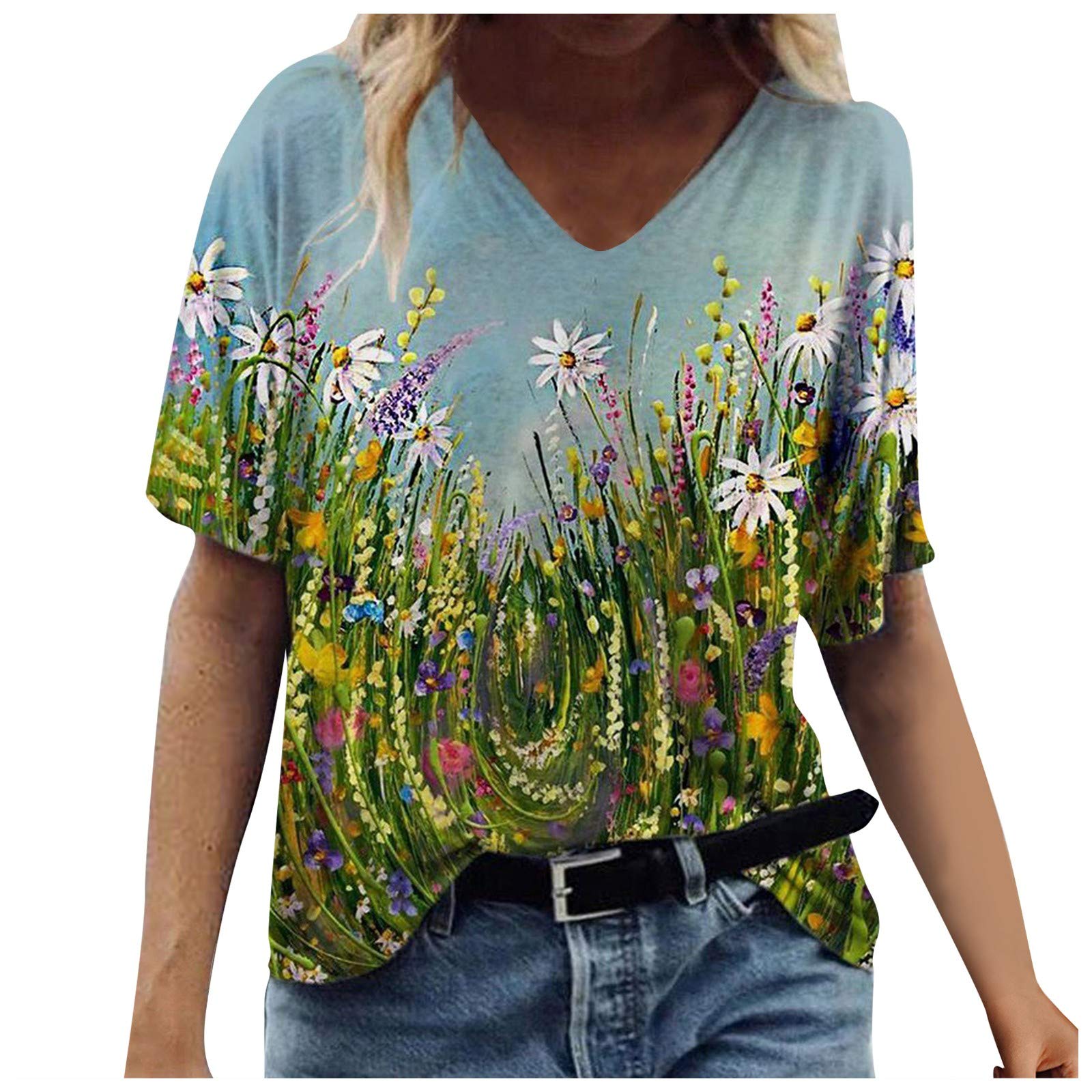 Stylish Women's Summer Short Sleeve Printed T-Shirts - Cute Casual Blouses & Loose Graphic Tees for Everyday Wear, Office, and Weekend Outings