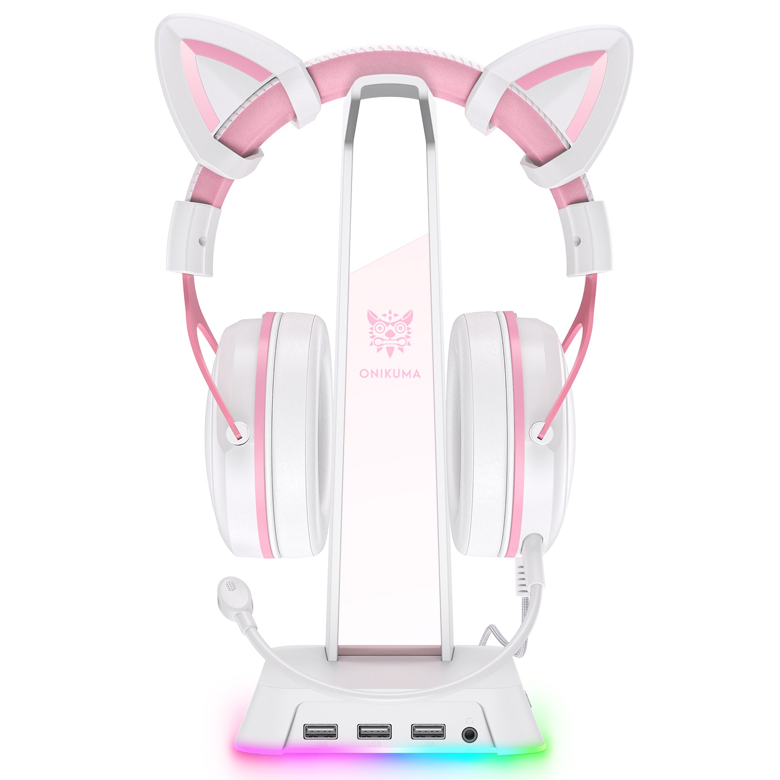 ONIKUMA ST2 RGB Gaming Headphone Stand with 3 USB Ports & 3.5mm AUX Jack - Perfect for PC Gaming Setup, Streaming Studio & Office Workspace