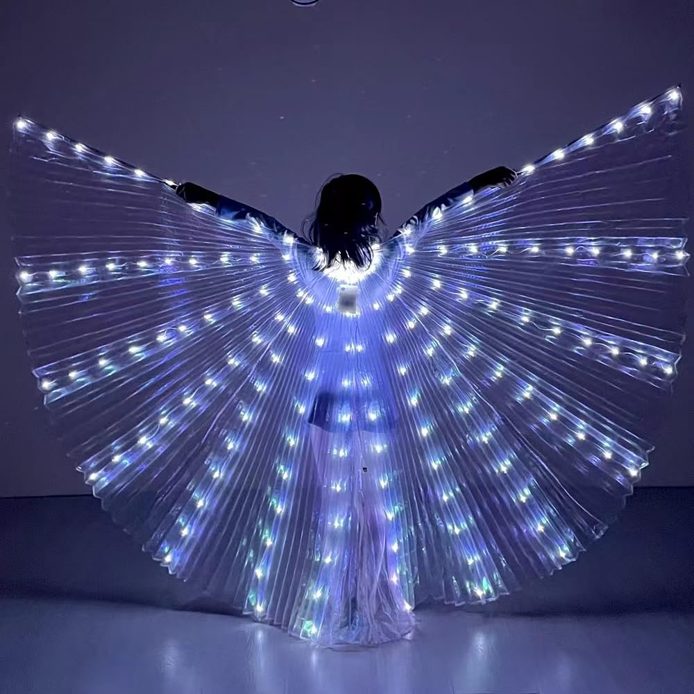 LED Belly Dance Wings with Stick - Light Up Costume for Women & Girls - Perfect for Halloween, Carnival, and Stage Performances