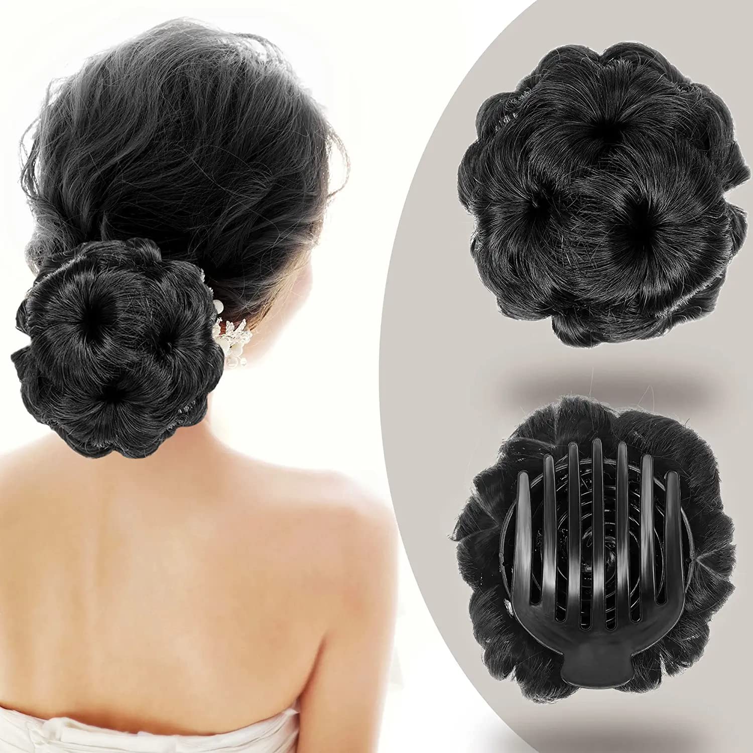 BLUSHIA Synthetic Hair Bun Extension for Women - Natural Looking Black Juda Hairpiece for Updos & Special Occasions