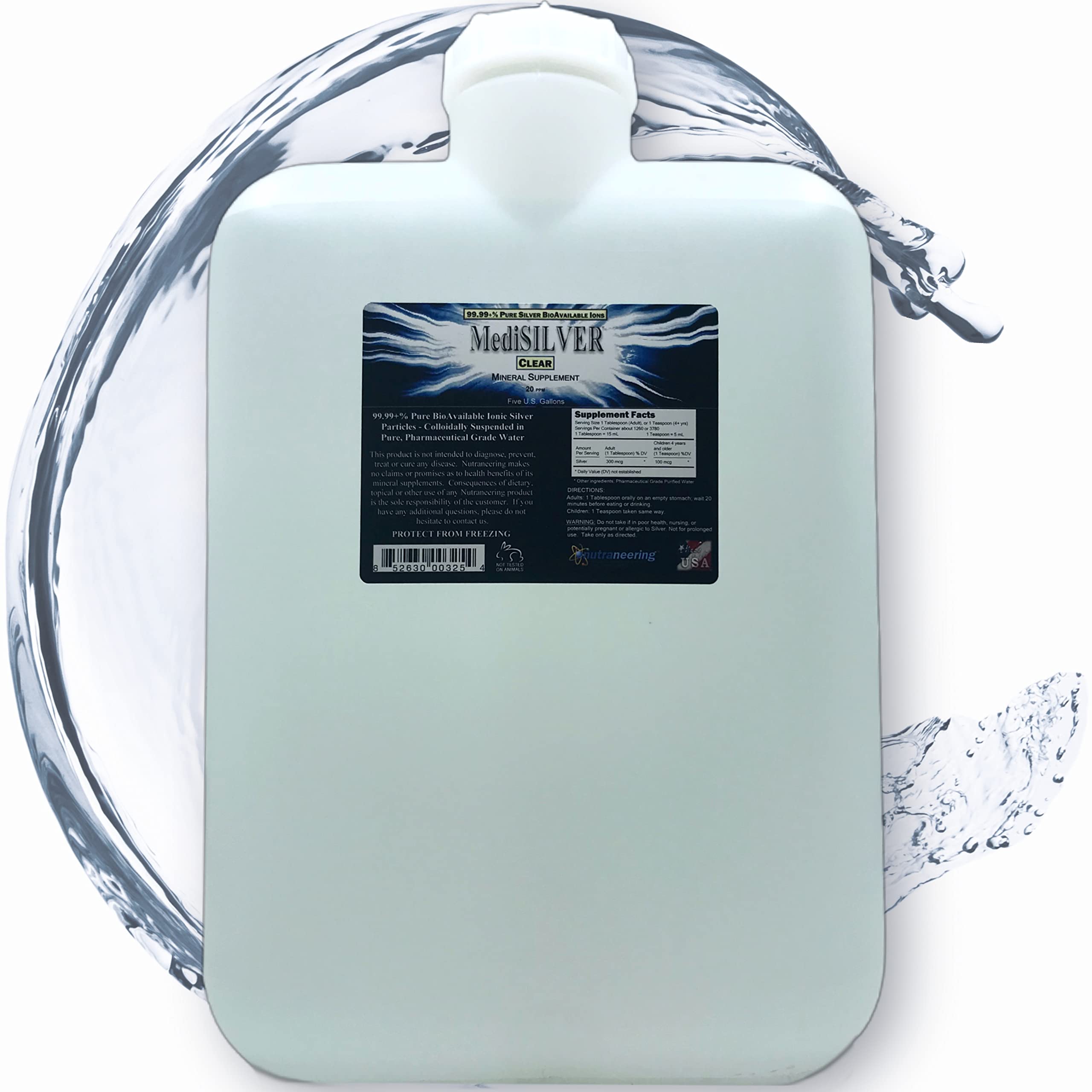 True Free Ionic Colloidal Silver Dietary Supplement - 5 Gallon (US) BPA-Free Plastic Carboy - Immune Support & Natural Wellness for Home and Travel Use