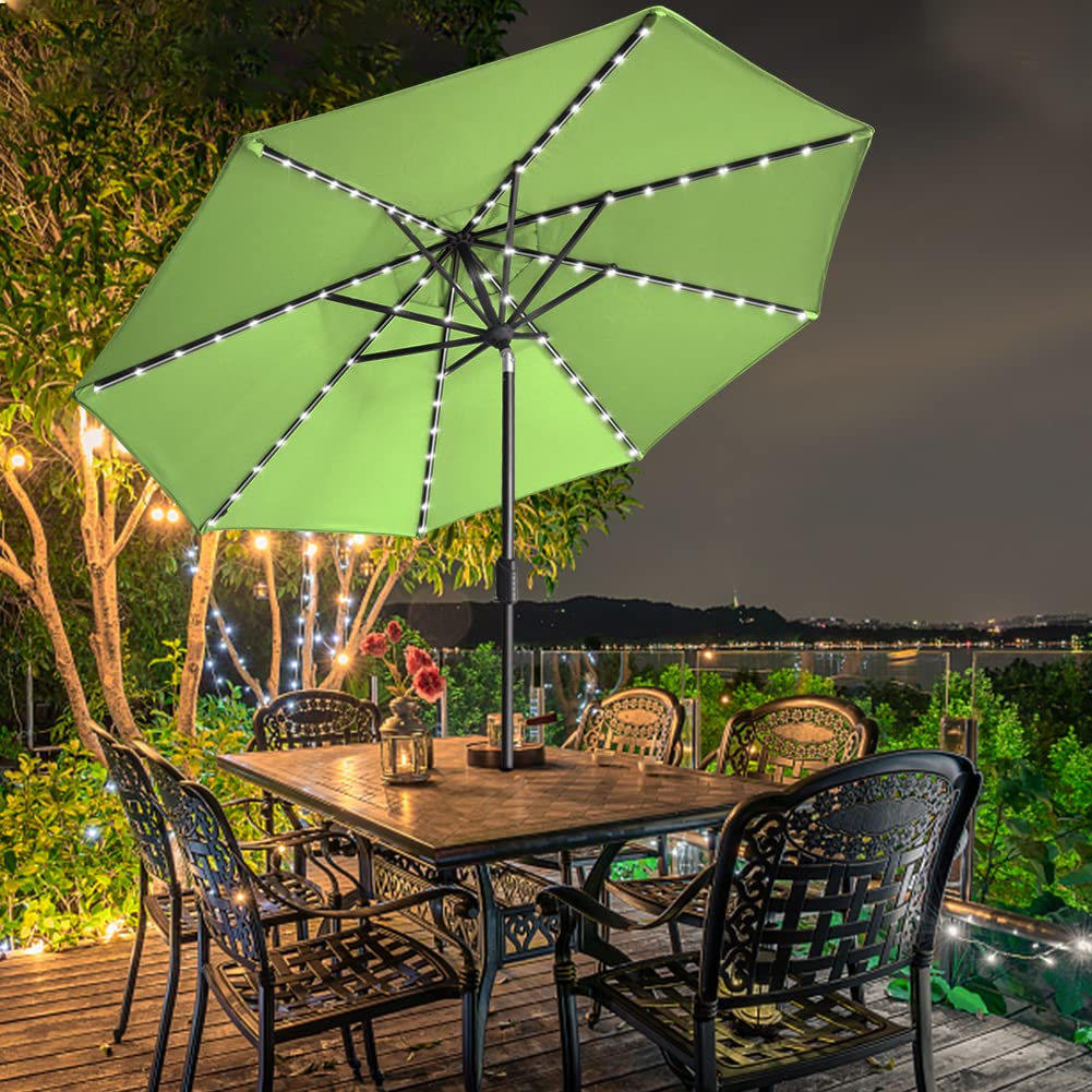 EliteShade USA 10-Year Fade-Resistant 9ft Solar LED Market Umbrella - 80 Energy-Efficient Lights, Ventilated Patio Umbrella for Outdoor Dining, Poolside, Garden & Backyard - Macaw Green