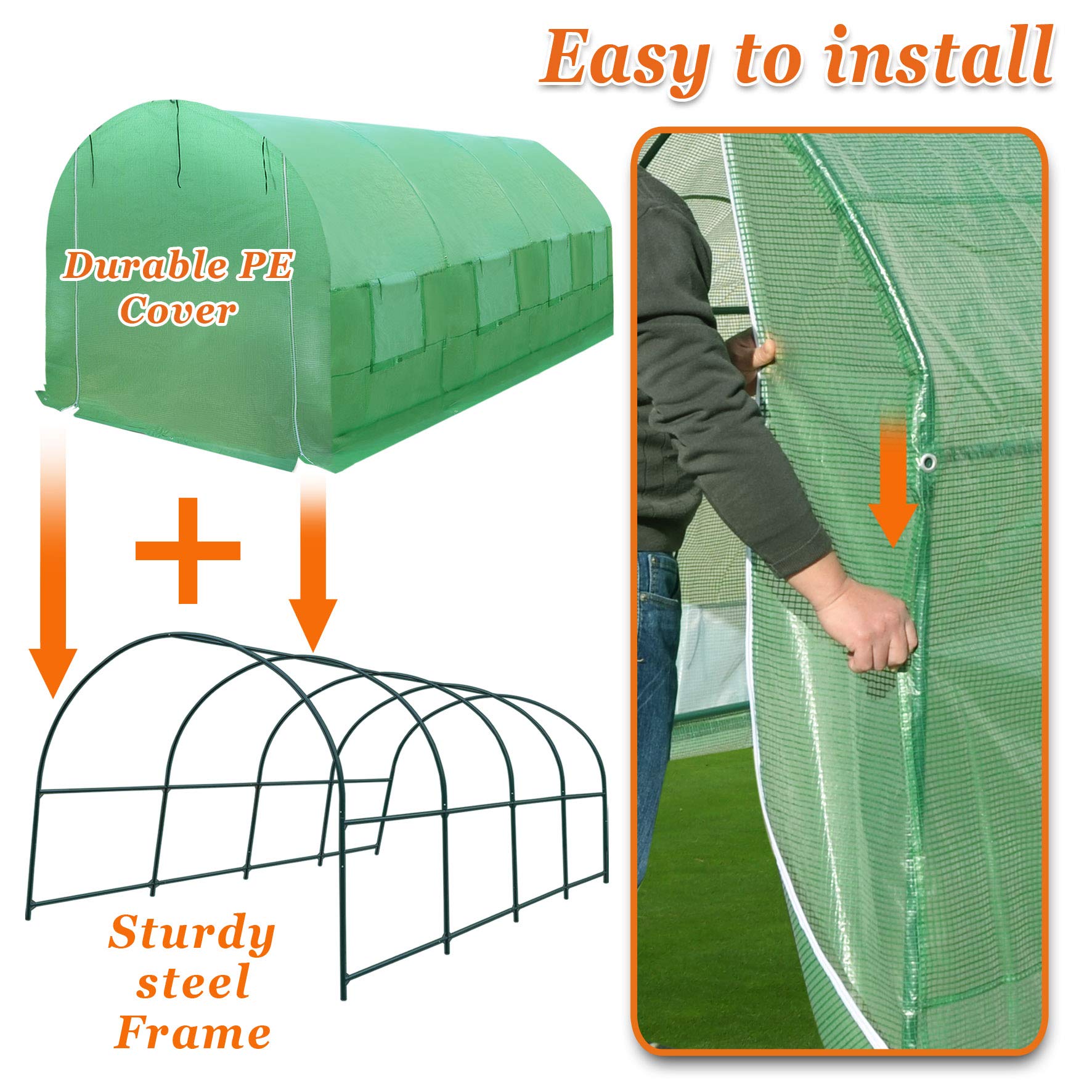 **Large 20' x 10' x 7' Walk-in Greenhouse Tent - Heavy-Duty Portable Plant Tunnel for Gardening, Vegetables & Flowers - Perfect for Backyard, Patio & All-Season Plant Protection**