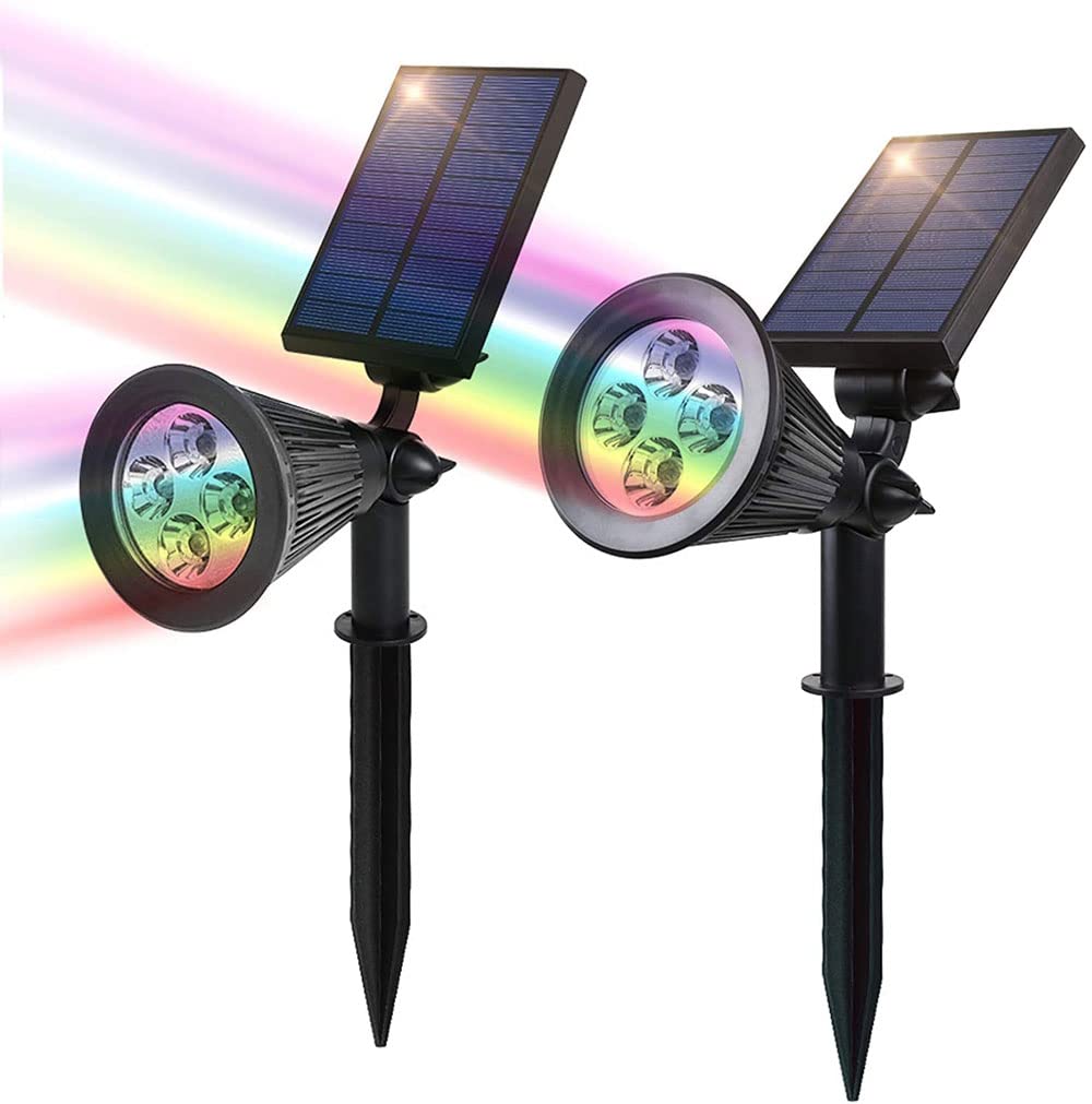 2-in-1 Solar Spot Lights Outdoor Waterproof - Multicolor Changing Landscape Lighting for Garden, Pathway, Yard, Patio, Lawn & Terraces (2 Pack) - Perfect for Decorative Outdoor Illumination & Nighttime Safety