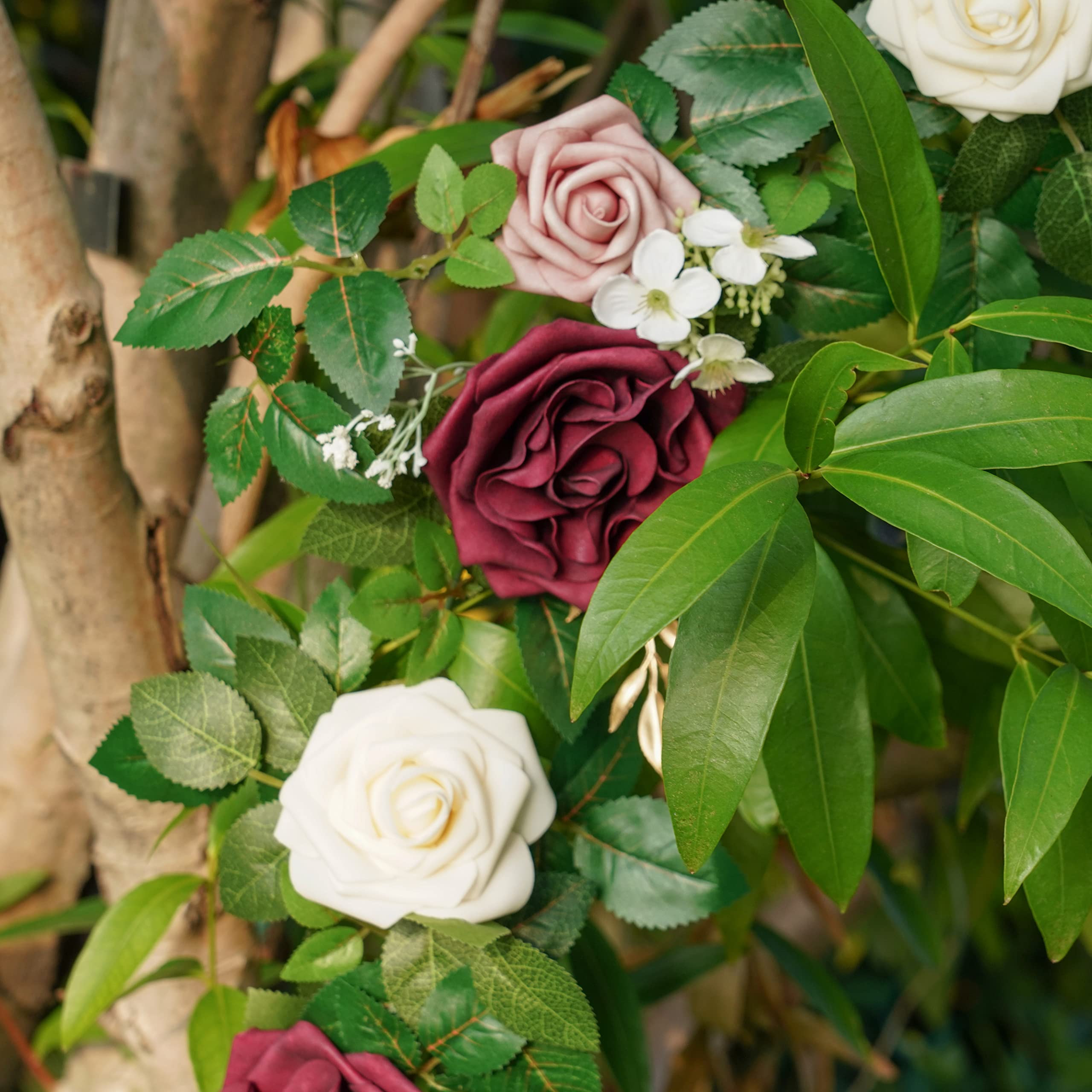 PONATIA 5FT Handcrafted Burgundy Artificial Rose Garland - Dusty Rose Silk Flowers for Wedding Arch Backdrop, Christmas Decor, Table Centerpiece - Perfect for Ceremony Decorations, Holiday Party, Home & Event Decor