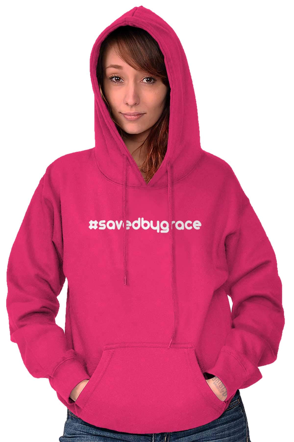 Saved By Grace Christian Hoodie for Women - Classic Teaze Hashtag Pullover Sweatshirt | Church Outfit, Bible Study Apparel & Casual Christian Fashion