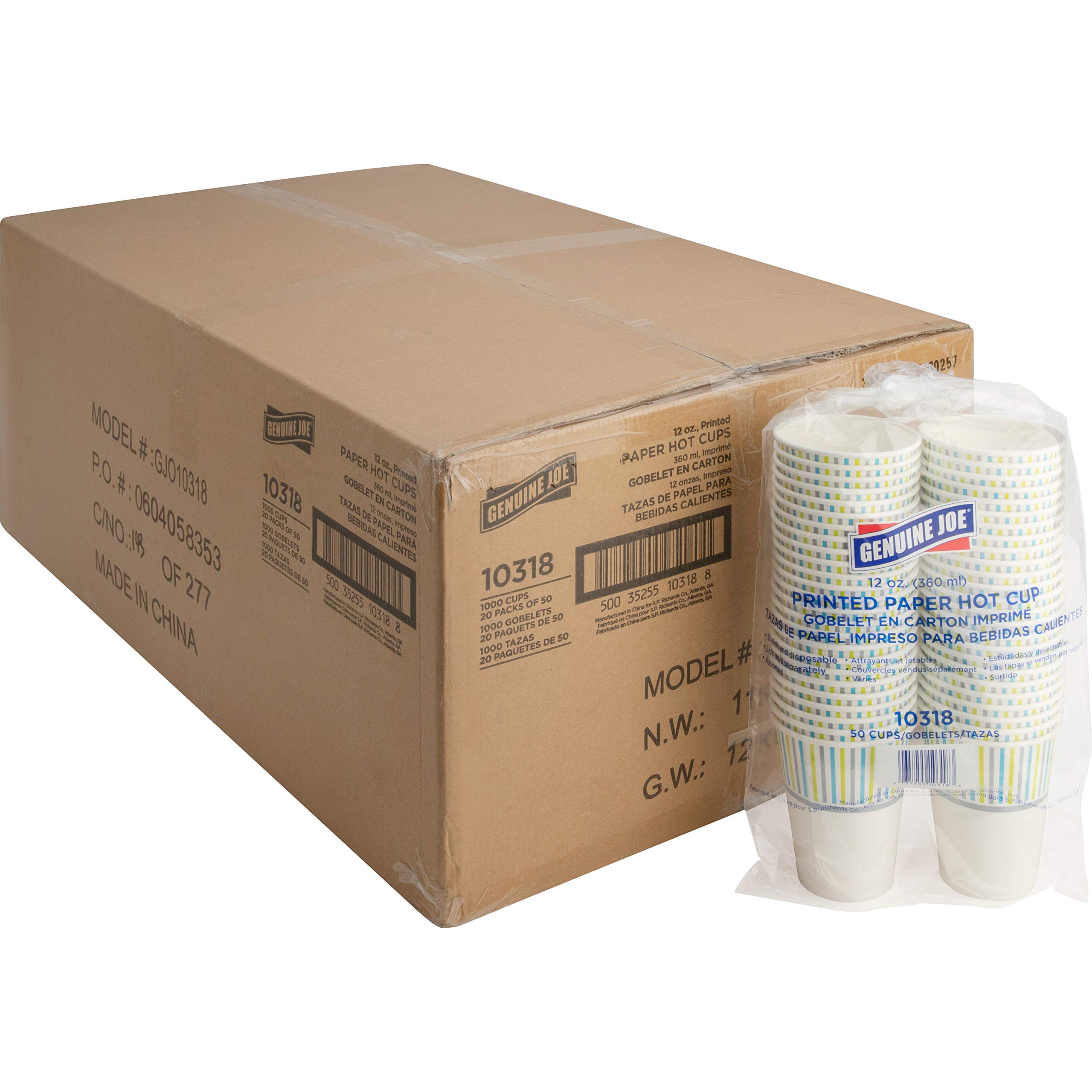 Genuine Joe 12oz Hot Cups - Pack of 1000 | Disposable Coffee Cups for Office, Cafes & Catering | BPA-Free Paper Cups for Hot Beverages