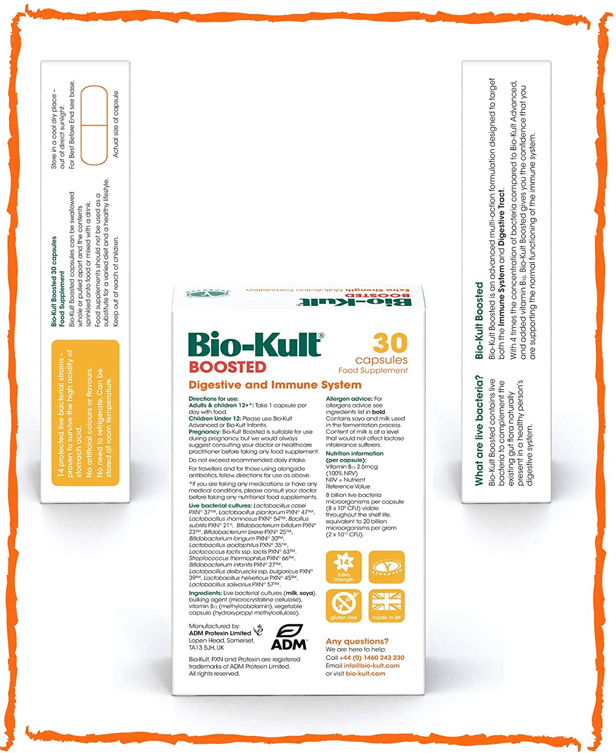 Bio Kult Boosted Extra Strength Multi-Action Probiotic Supplement - 30 Capsules for Gut Health, Digestion & Immune Support - Perfect for Daily Wellness & Travel