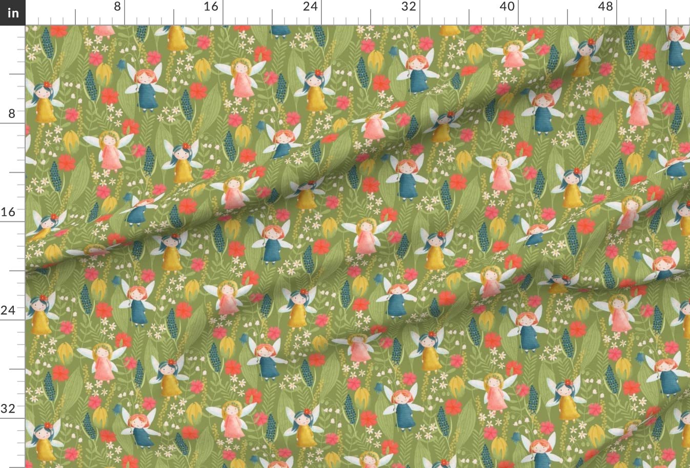 Spring Fairies Floral Printed Minky Fabric - Green Blue Flowers Leaves Red Nature Plants Design - Fat Quarter for Sewing Baby Blankets, Quilt Backing & Plush Projects - Soft DIY Craft Material for Nursery Decor & Gift Making