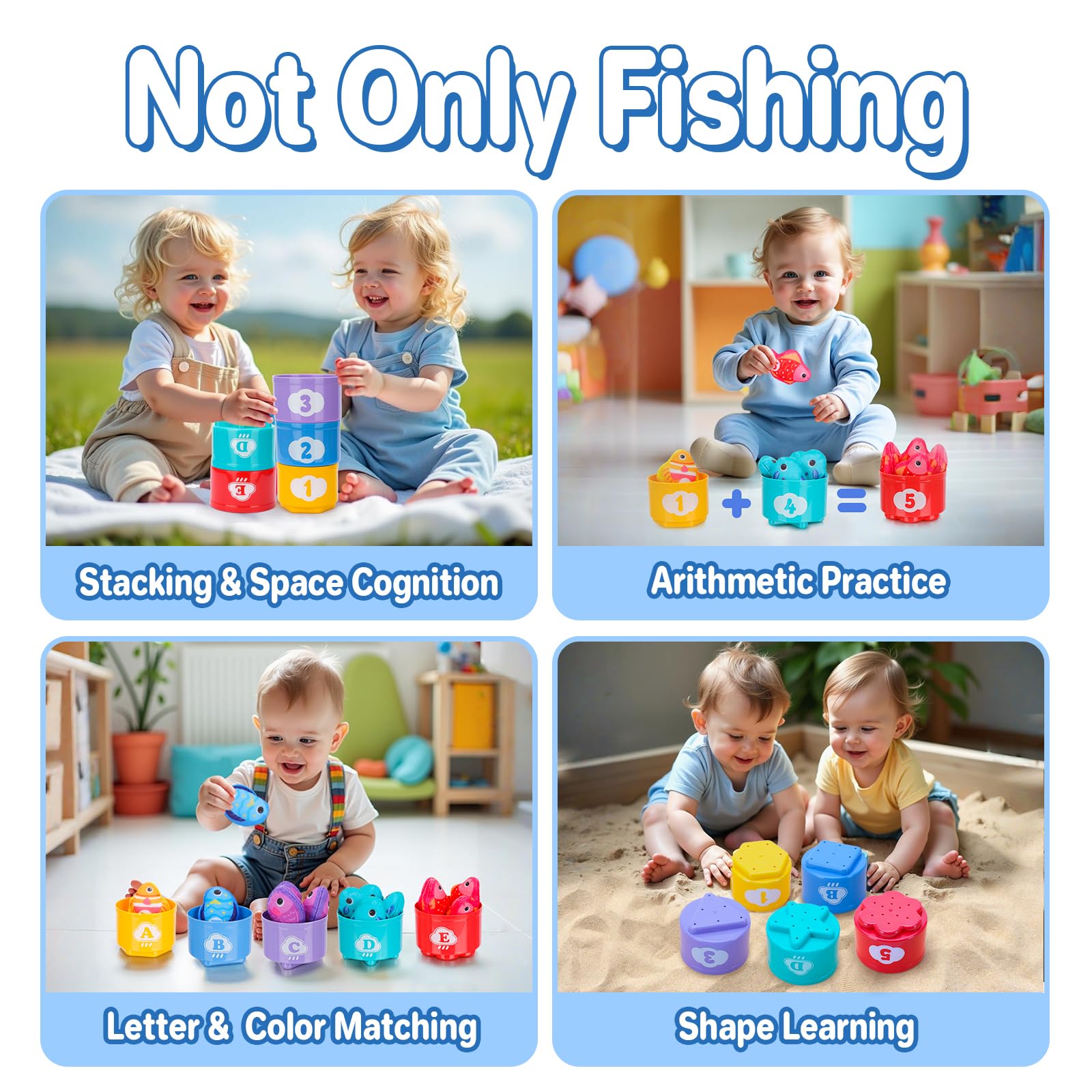 Montessori Toys for 1-2 Year Olds - 23pcs Cloth Fishing Game with Stacking Cups | Learning & Sorting Toys for Toddlers | Perfect Birthday Gift for Babies