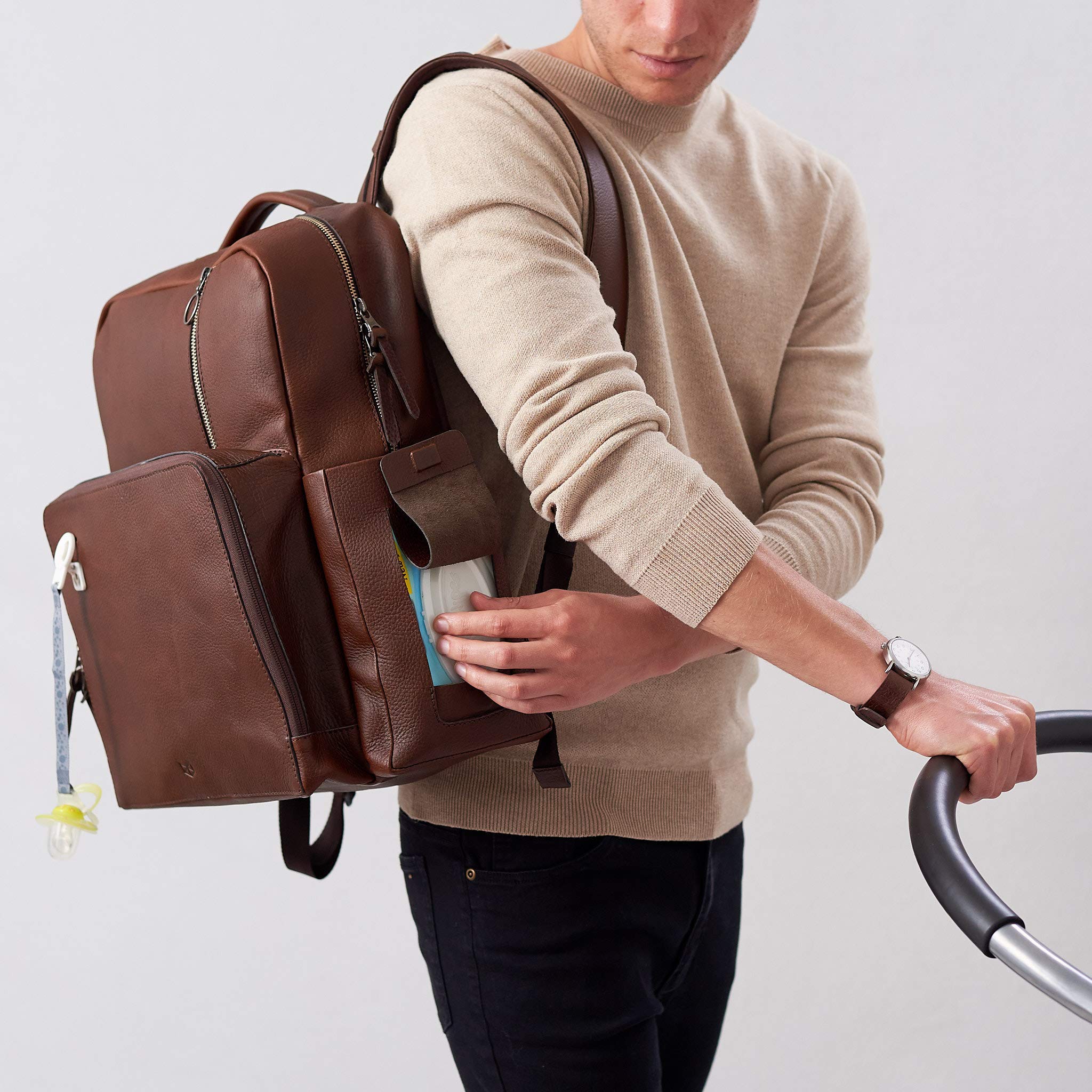 **Brown Leather Diaper Bag Backpack – Waterproof & Easy to Clean, Multi-Functional Baby Bag with Changing Pad – Perfect Baby Shower Gift for Moms & Dads – Ideal for Travel, Daycare & Everyday Use**