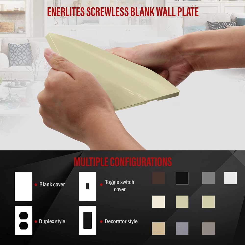 2 Gang Screwless Blank Wall Plate, Ivory - Smooth Cover for Electrical Outlets, Home & Office Decor