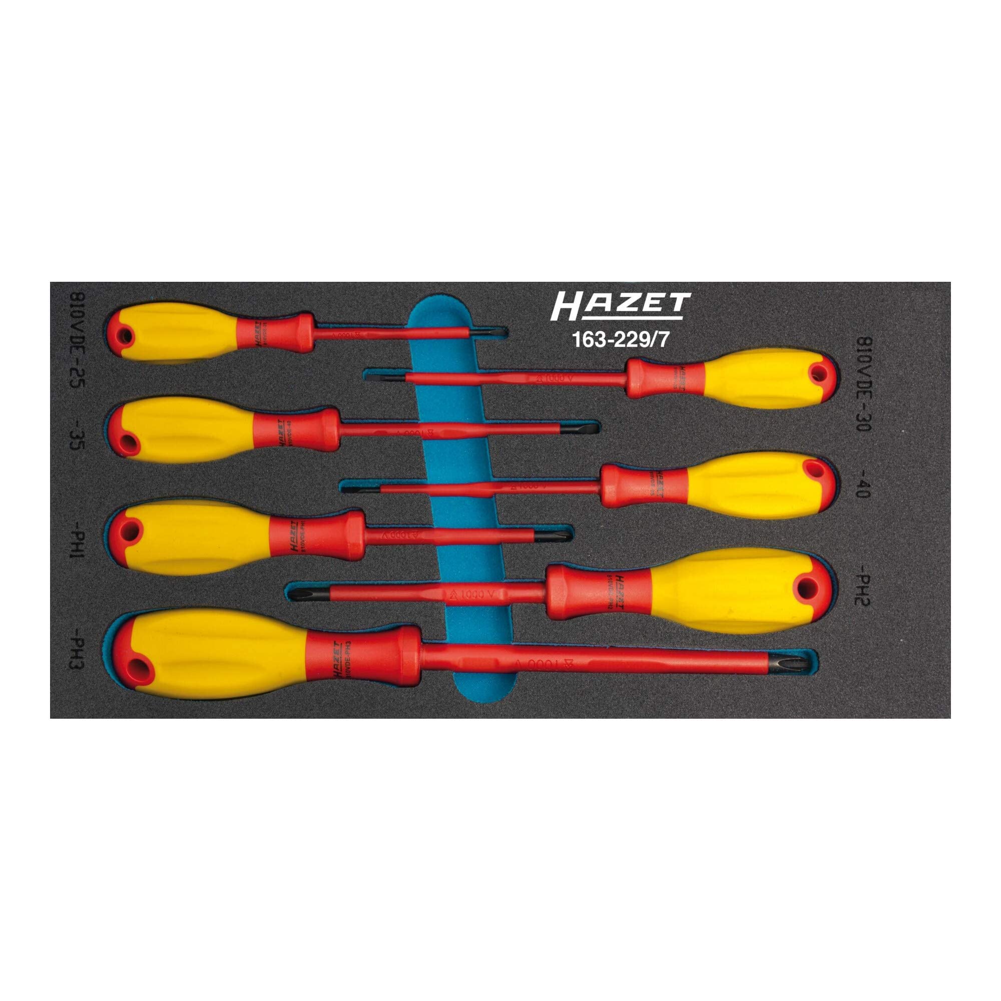 HAZET 163-229/7 PH Cross Recess VDE Screwdriver Set - Insulated Multi-Color Hand Tools for Electricians & DIY Projects - Perfect for Electrical Work, Home Repairs, and Professional Use