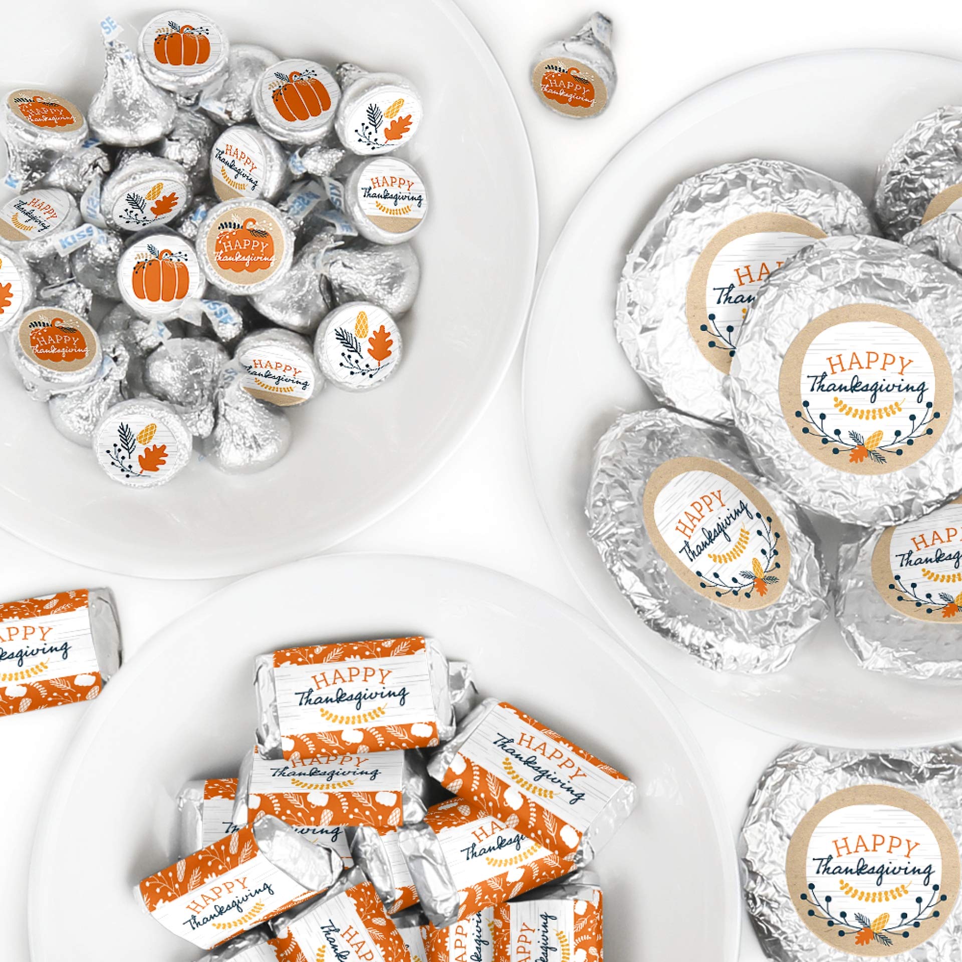 Happy Thanksgiving Mini Candy Bar Wrappers & Stickers - 304pc Fall Harvest Party Favor Kit for DIY Treats, Classroom Rewards & Holiday Decorations